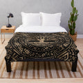 Cozy plush blanket featuring the Yggdrasil tree of life and runic pattern, inspired by Norse mythology