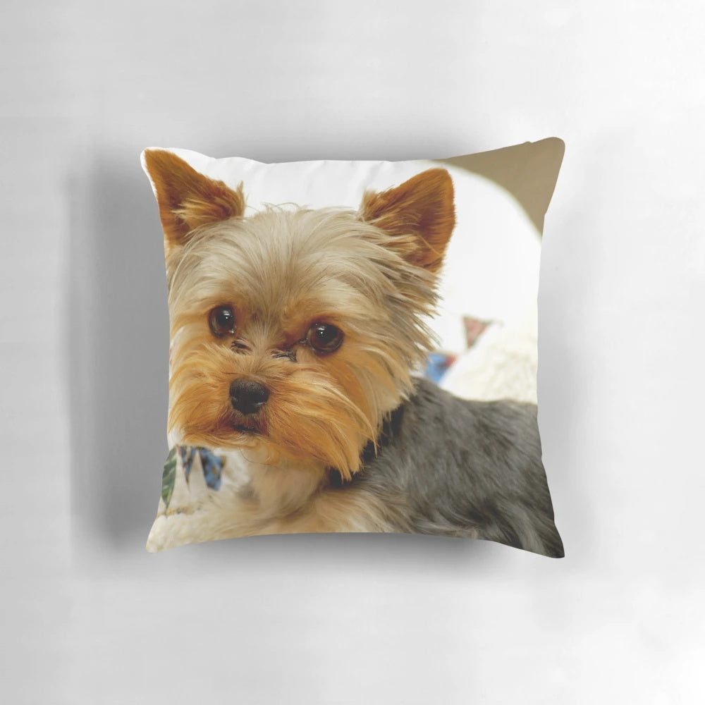 A soft, plush pillow featuring an adorable Yorkie dog design, perfect for dog-themed home decor.
