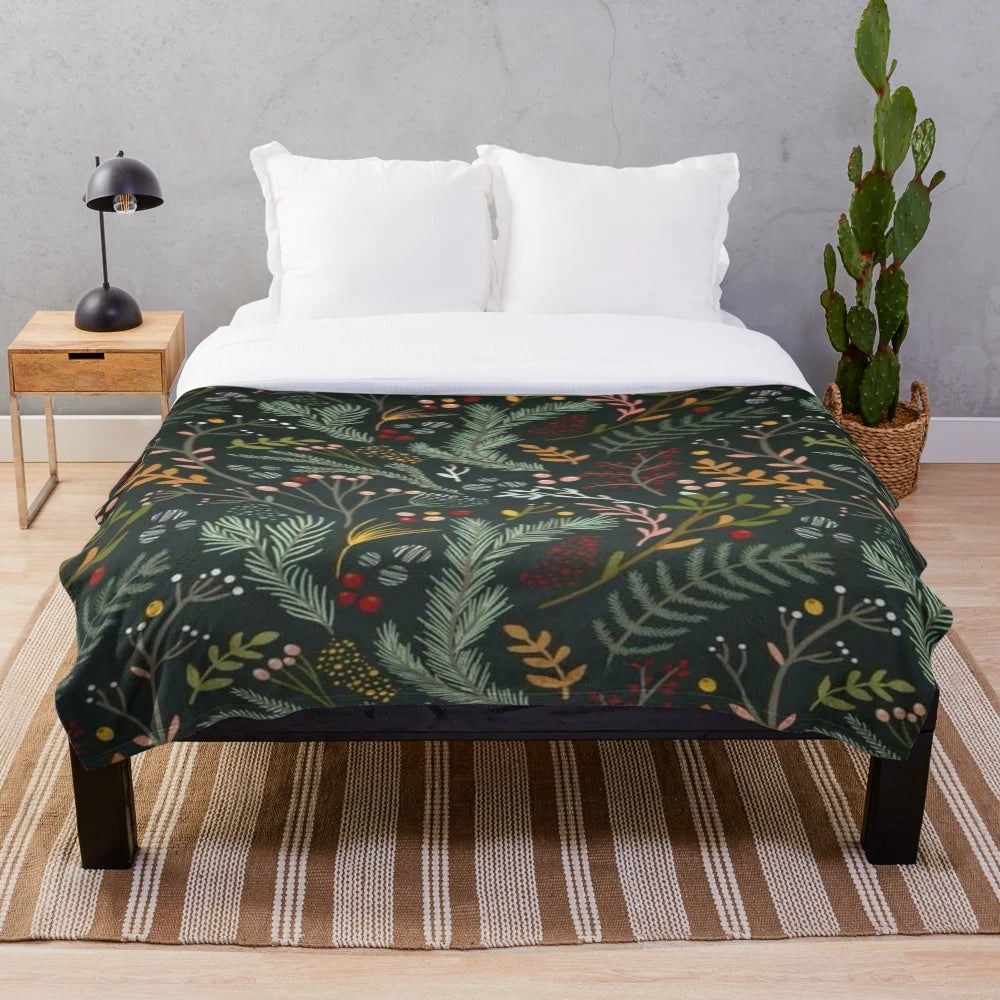 Yuletide pattern plush blanket with pine tree design