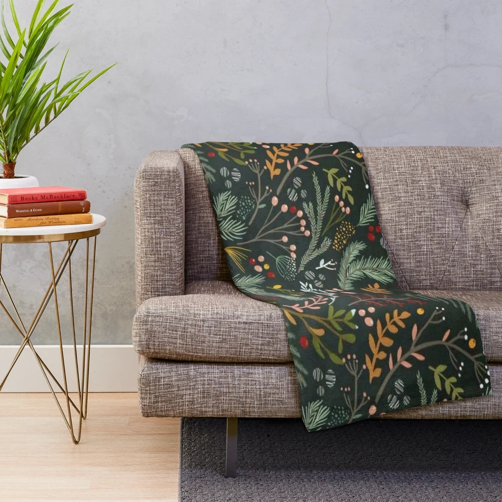 Yuletide pattern plush blanket with pine tree design