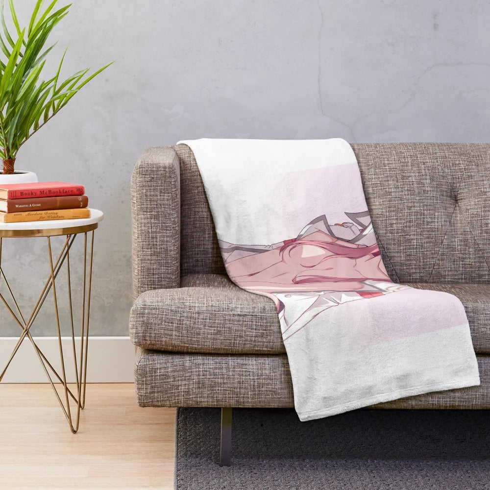 Zero Two inspired plush blanket with Darling in the Franxx anime artwork