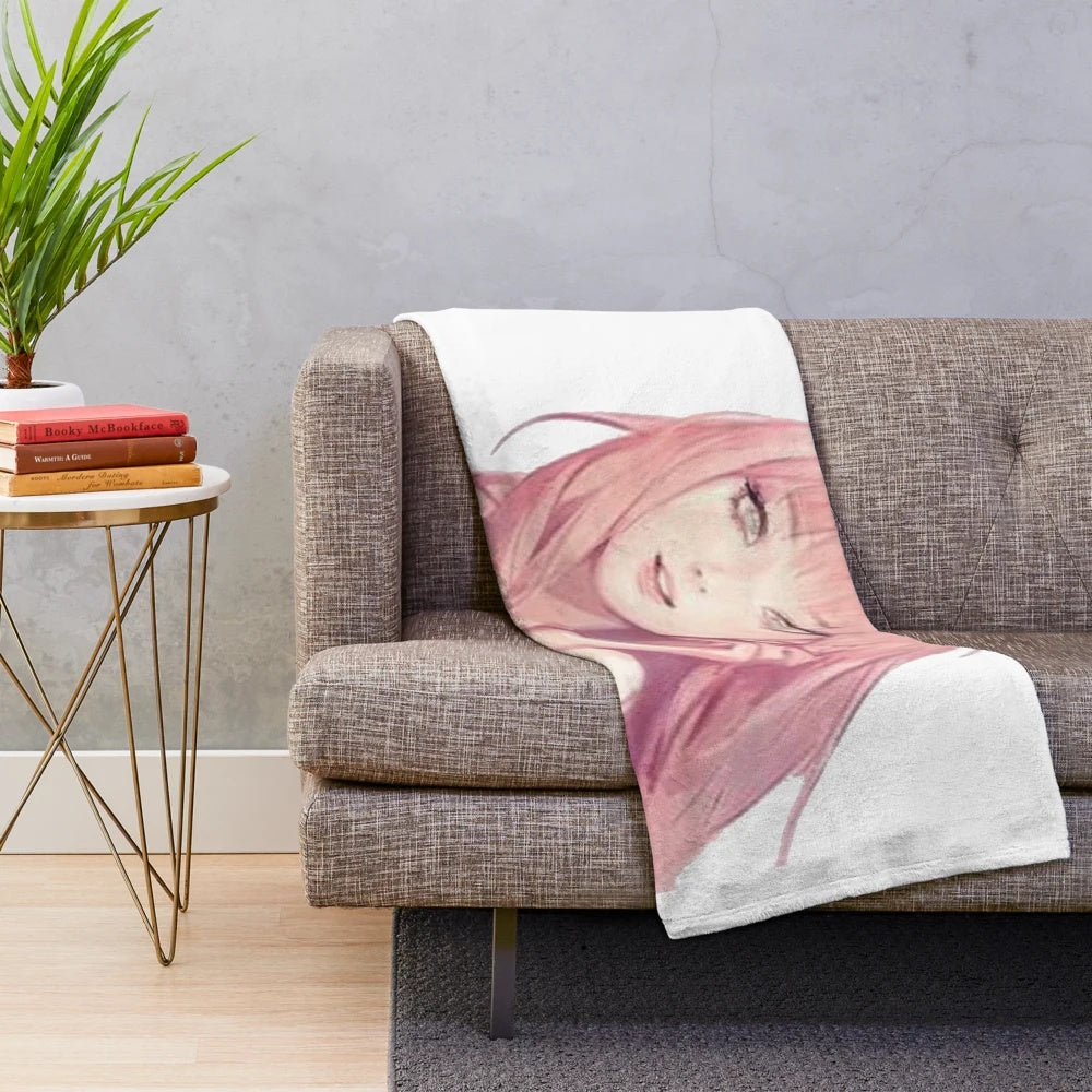 Zero Two inspired plush blanket with anime character design