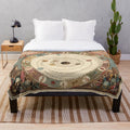 Vintage-inspired plush blanket with zodiac circle and horoscope symbols