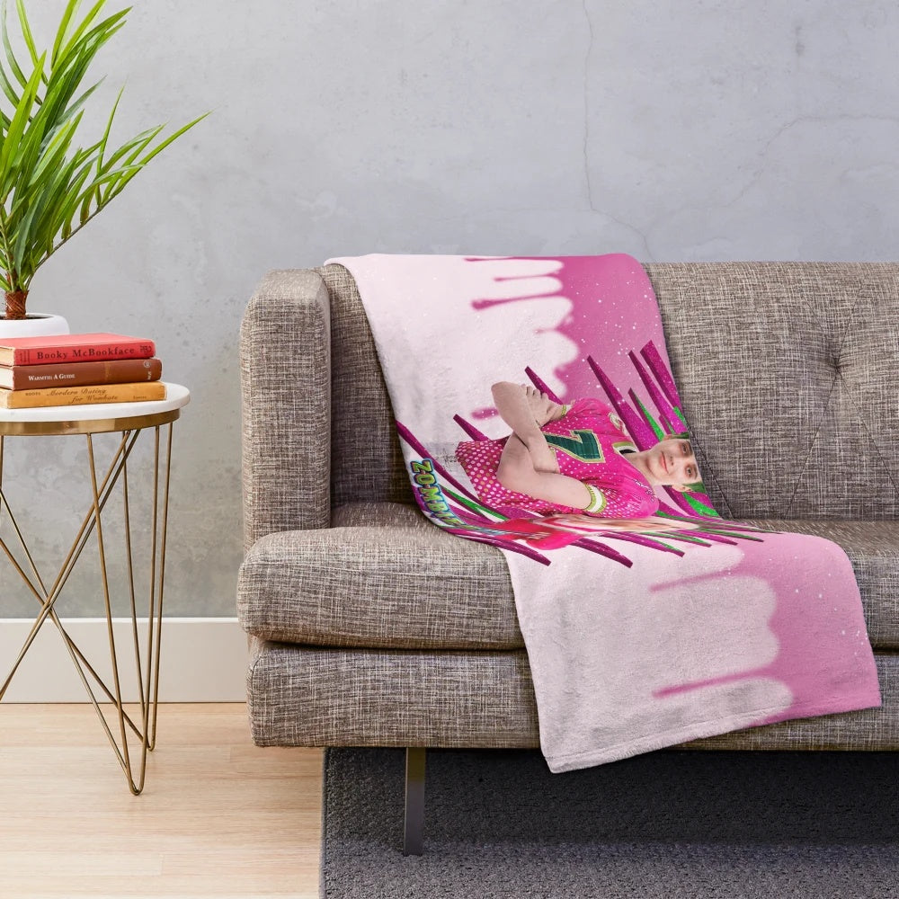 Zombies 3 inspired pink plush blanket with Zed and Addison characters