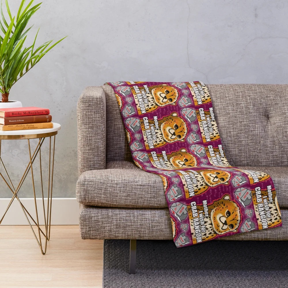 Crab Rangoon-themed plush blanket with a playful, memetic design