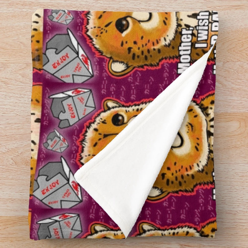 Crab Rangoon-themed plush blanket with a playful, memetic design
