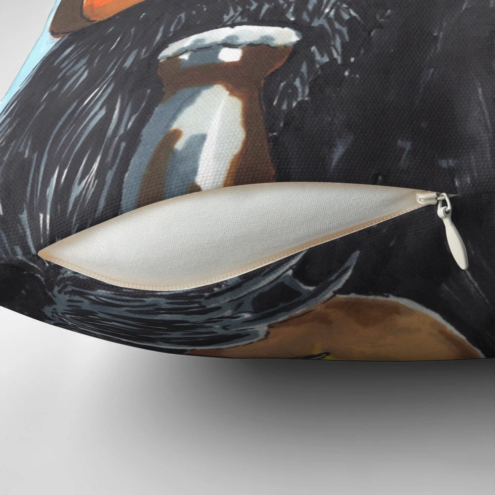 Craft beer badger throw pillow with a whimsical woodland animal portrait design
