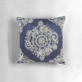 Cream floral Moroccan pattern on deep indigo navy blue pillow