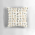 Cream-colored pillow with a playful cartoon illustration of a whippet, greyhound, or hound dog