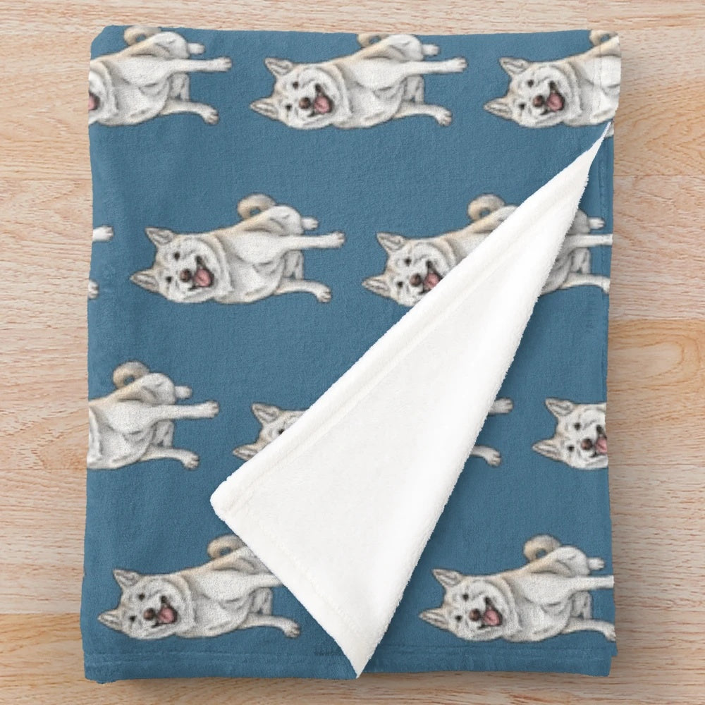 Cream Shiba Inu inspired plush blanket featuring cute dog art
