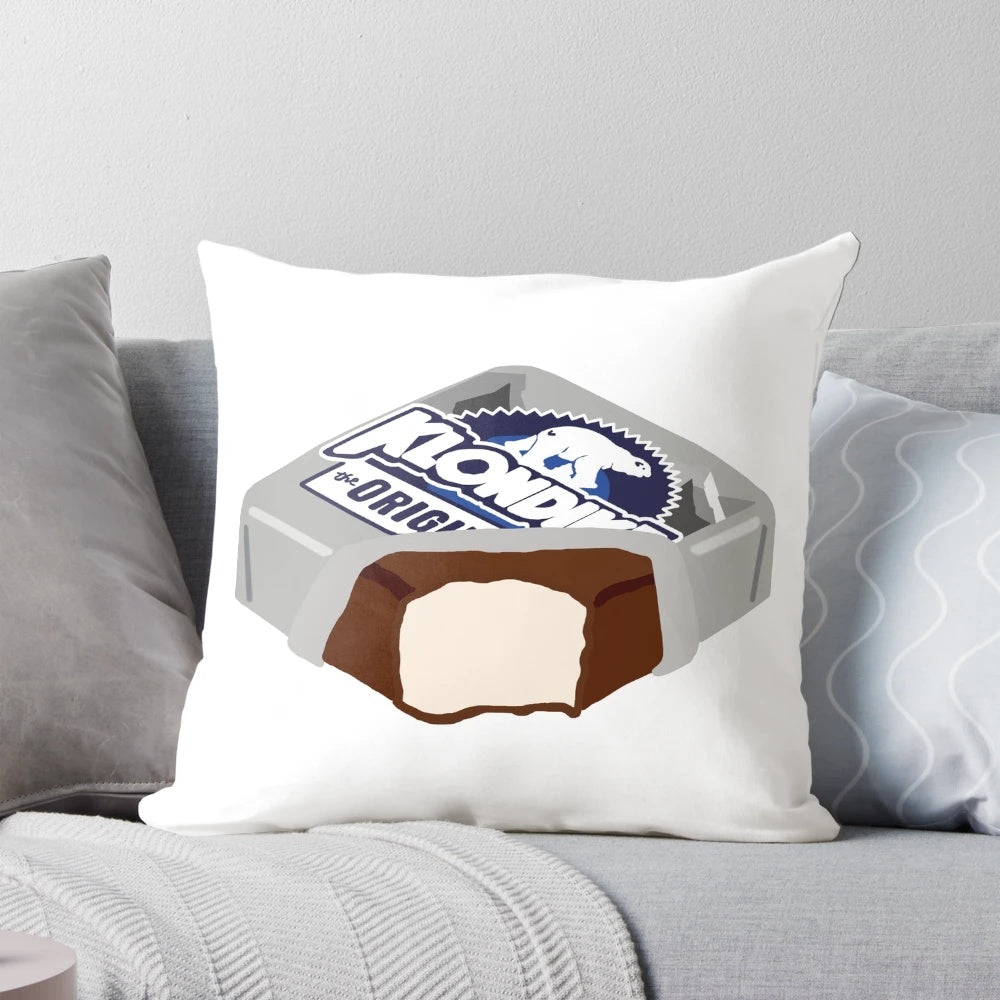 A soft, plush pillow designed with a Klondike-inspired ice cream motif.
