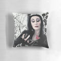 Throw pillow featuring the iconic character Morticia Addams from the classic Addams Family horror-comedy franchise.