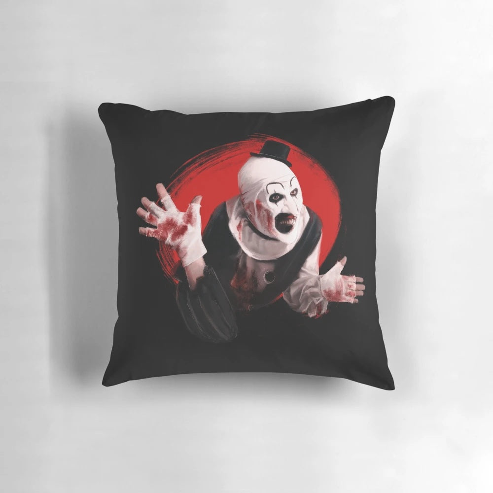 Creepy Art the Clown from the Terrifier horror movie decorative throw pillow