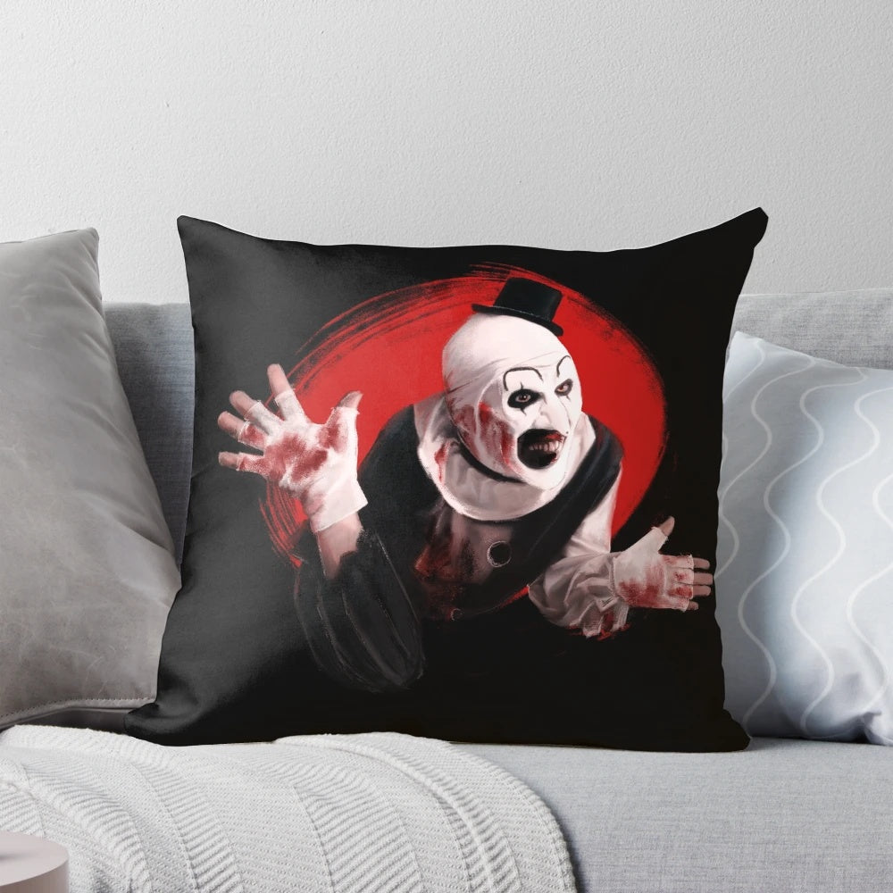 Creepy Art the Clown from the Terrifier horror movie decorative throw pillow