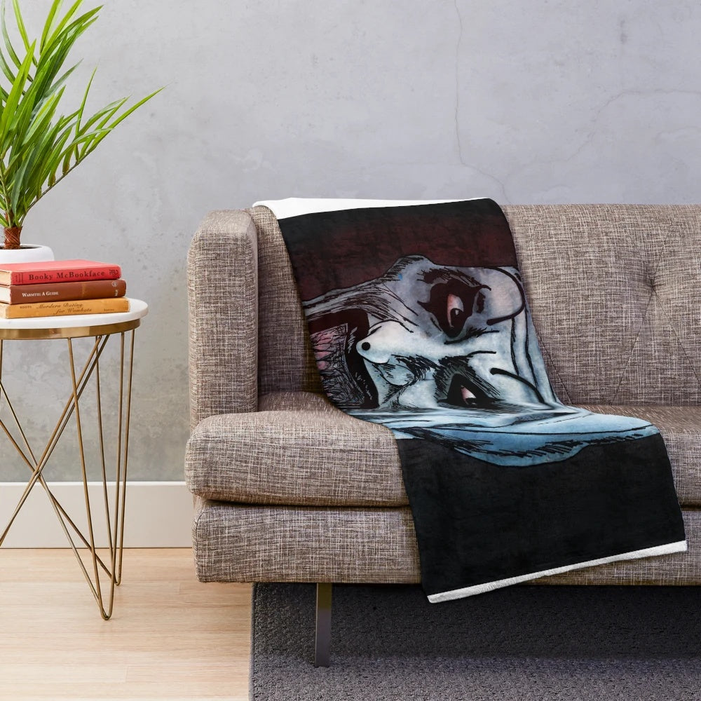 Art the Clown inspired plush blanket featuring a scary, creepy clown design
