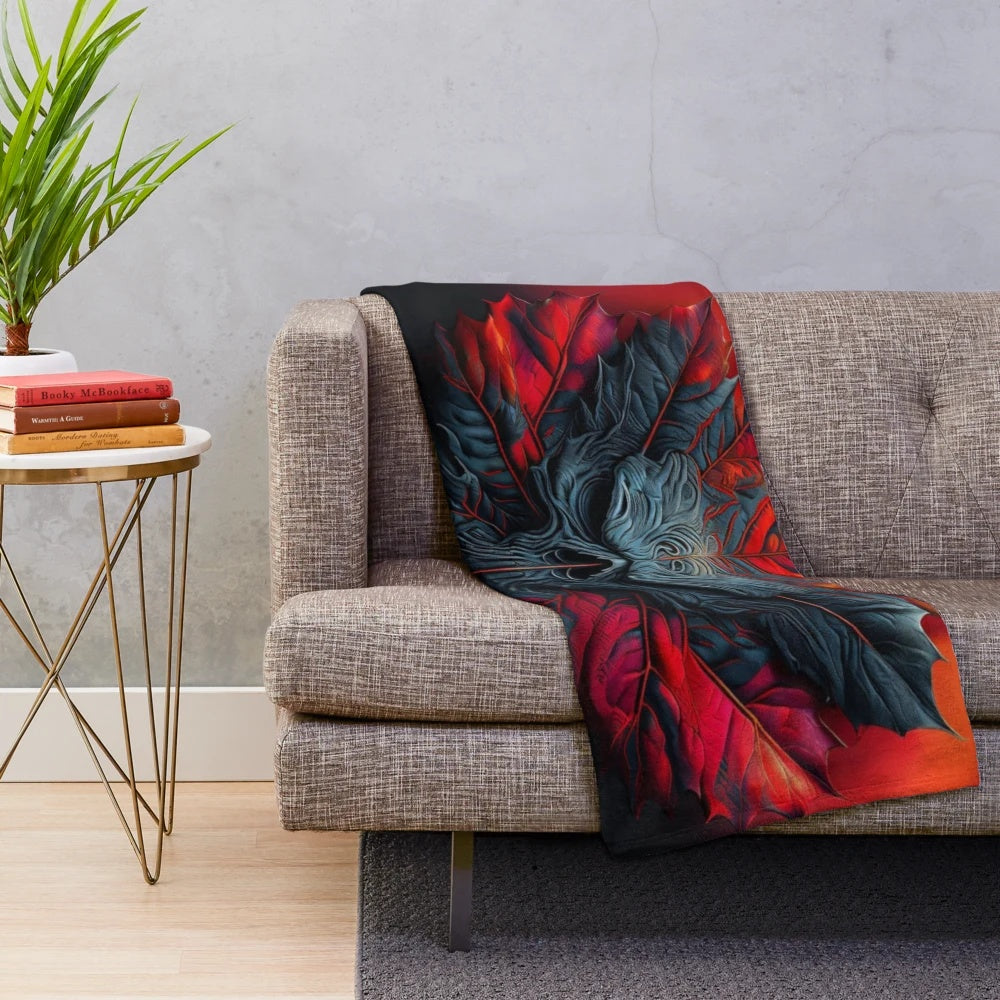 Creepy fall leaves plush blanket with gothic face design