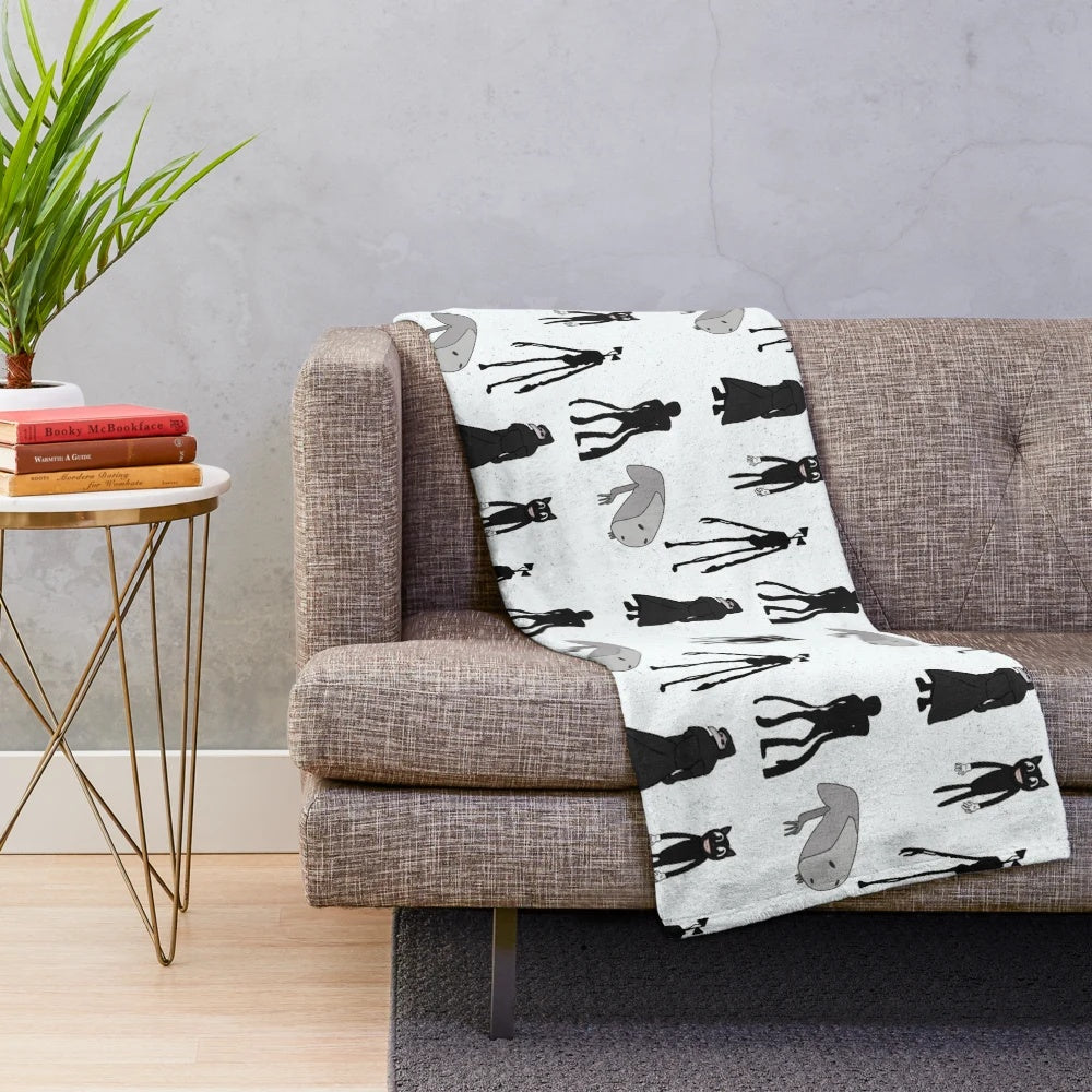 Plush blanket featuring siren head, bridge worm, cartoon cat, and other spooky monsters