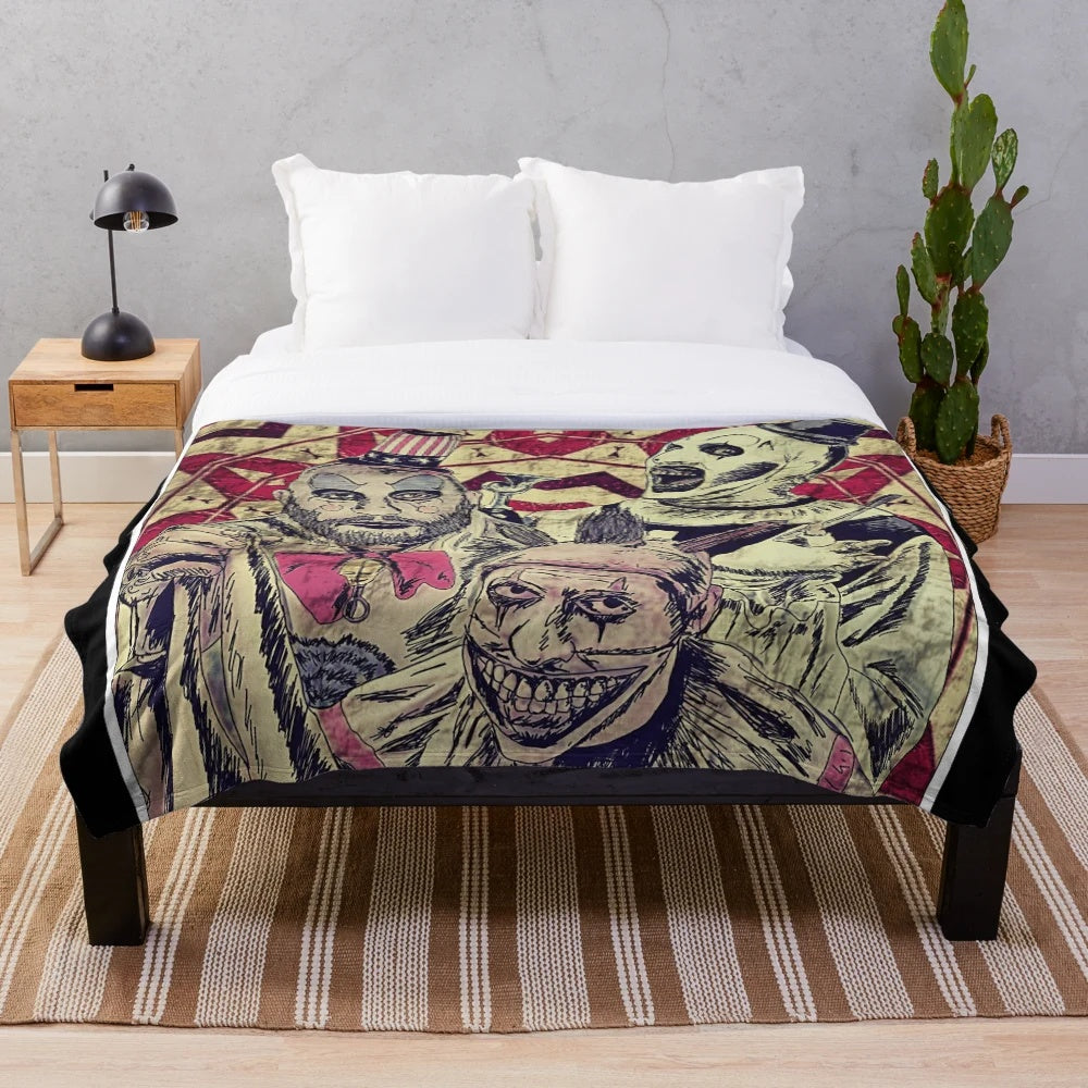 Creepy clown horror-themed plush blanket