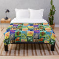 Creepy cute cryptid plush blanket featuring a variety of mysterious creatures