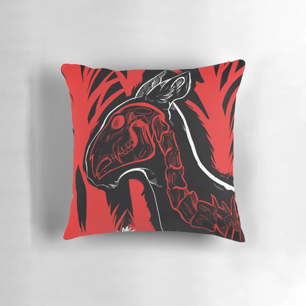 Spooky pillow with a deer skull and demonic design, perfect for gothic and horror-themed home decor.
