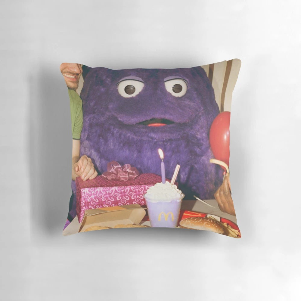 Creepy Grimace-Themed Birthday Pillow