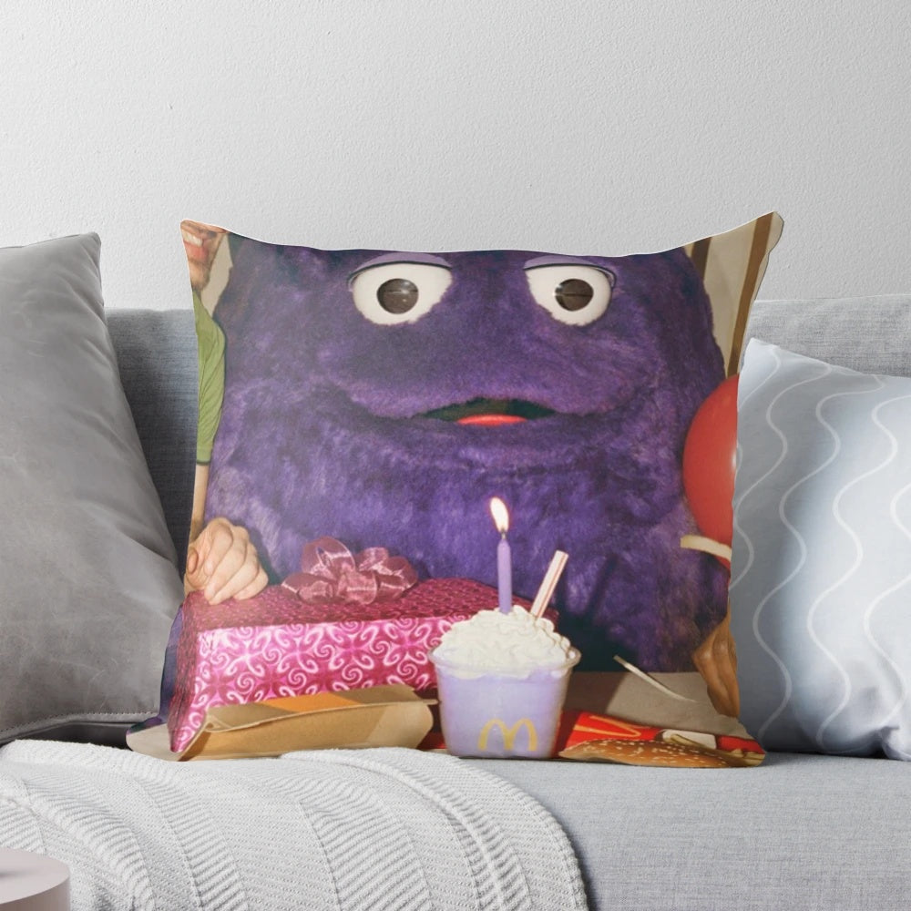 Creepy Grimace-Themed Birthday Pillow