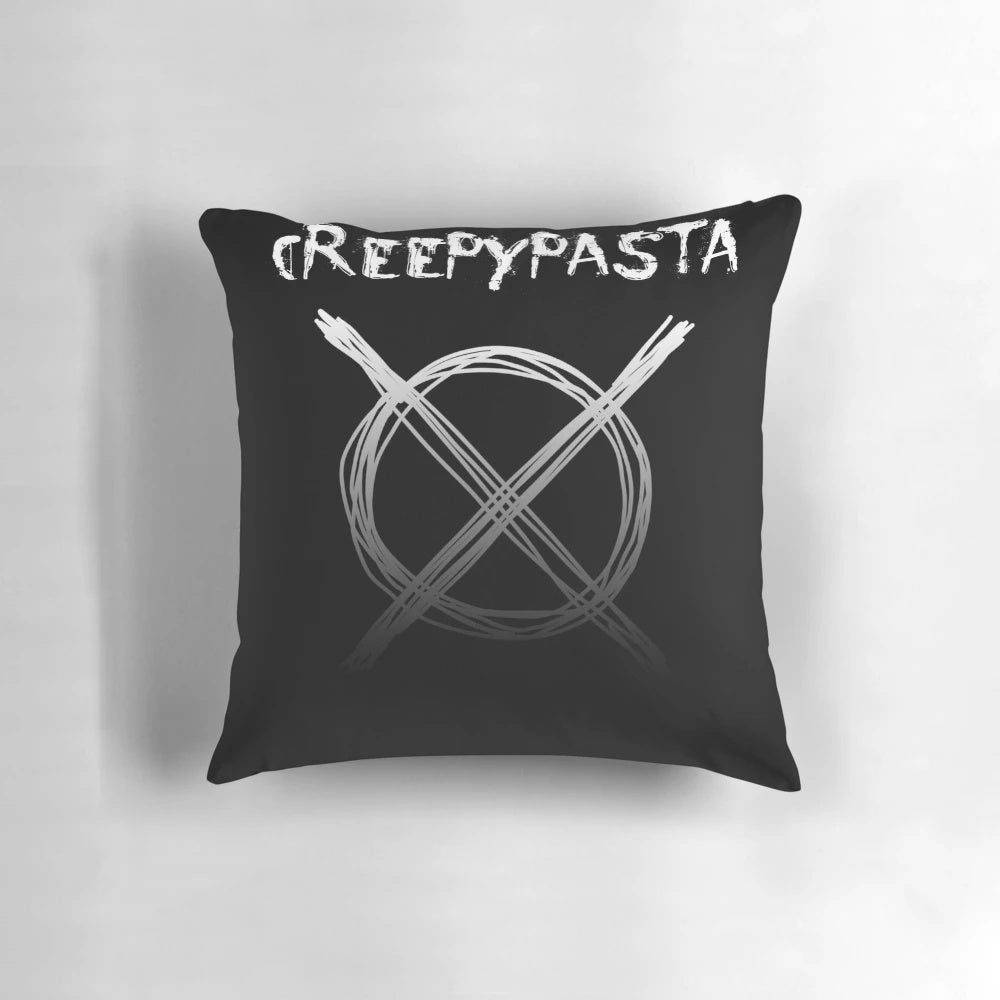Creepy and spooky decorative pillow featuring a haunting creepypasta design