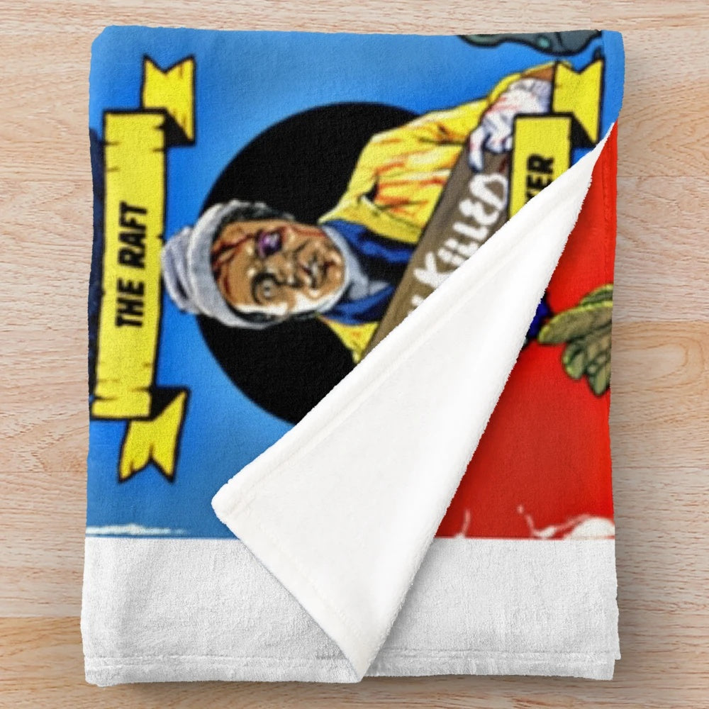 Creepshow 2 inspired plush blanket featuring horror movie imagery