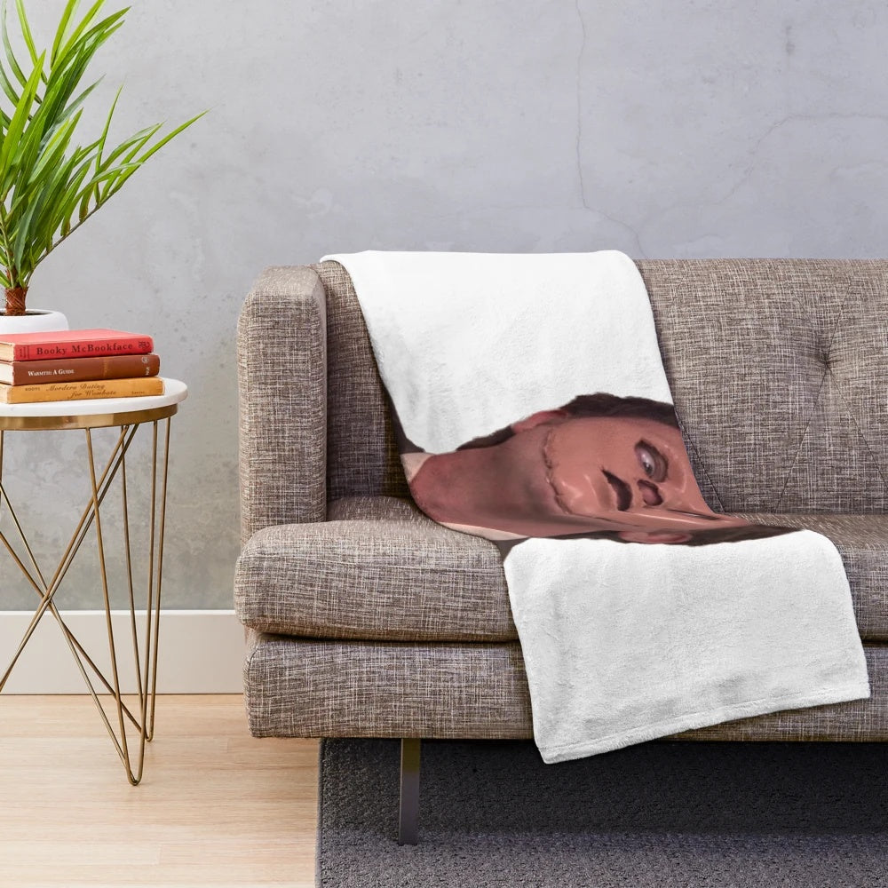 Plush blanket featuring a skin mask design inspired by the character Dwight Schrute from the TV show The Office