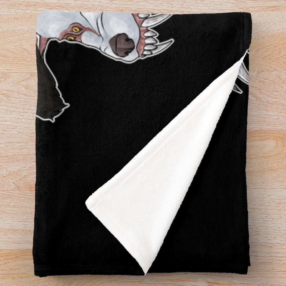 Creepy plush blanket with 30 yard grin pattern featuring eyes, teeth, and other unsettling elements