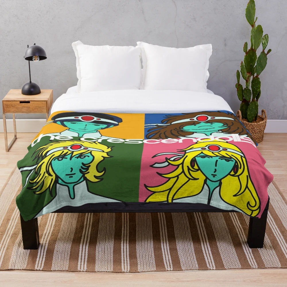 Crescendolls-inspired plush blanket with minimalist vector graphic design