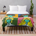 Crescendolls-inspired plush blanket with minimalist vector graphic design