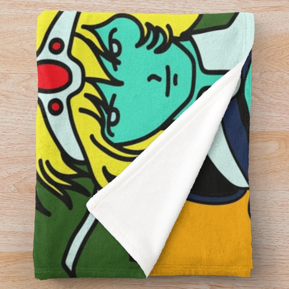 Crescendolls-inspired plush blanket with minimalist vector graphic design