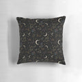Crescent moon garden pillow with autumn leaves and botanical floral design in a bohemian style