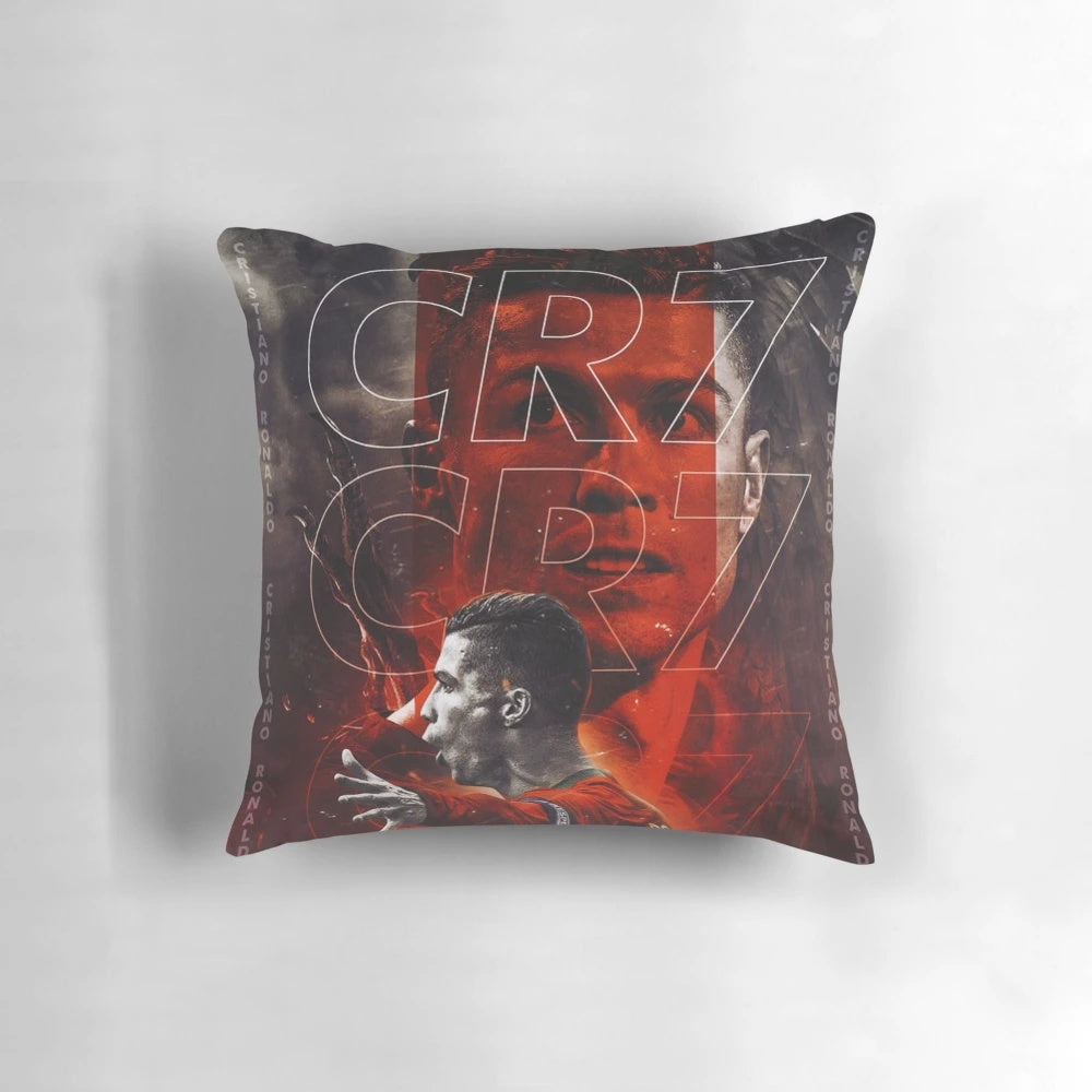 Cristiano Ronaldo-inspired art pillow featuring a stylized portrait of the famous footballer