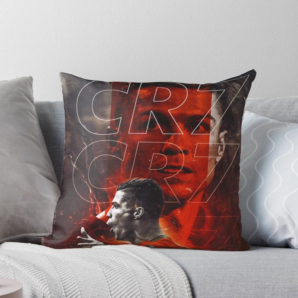 Cristiano Ronaldo-inspired art pillow featuring a stylized portrait of the famous footballer