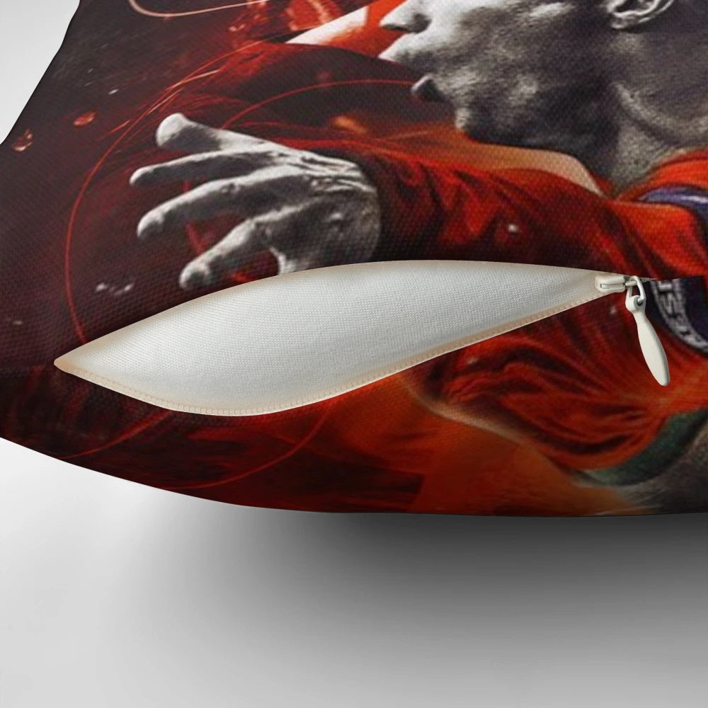 Cristiano Ronaldo-inspired art pillow featuring a stylized portrait of the famous footballer