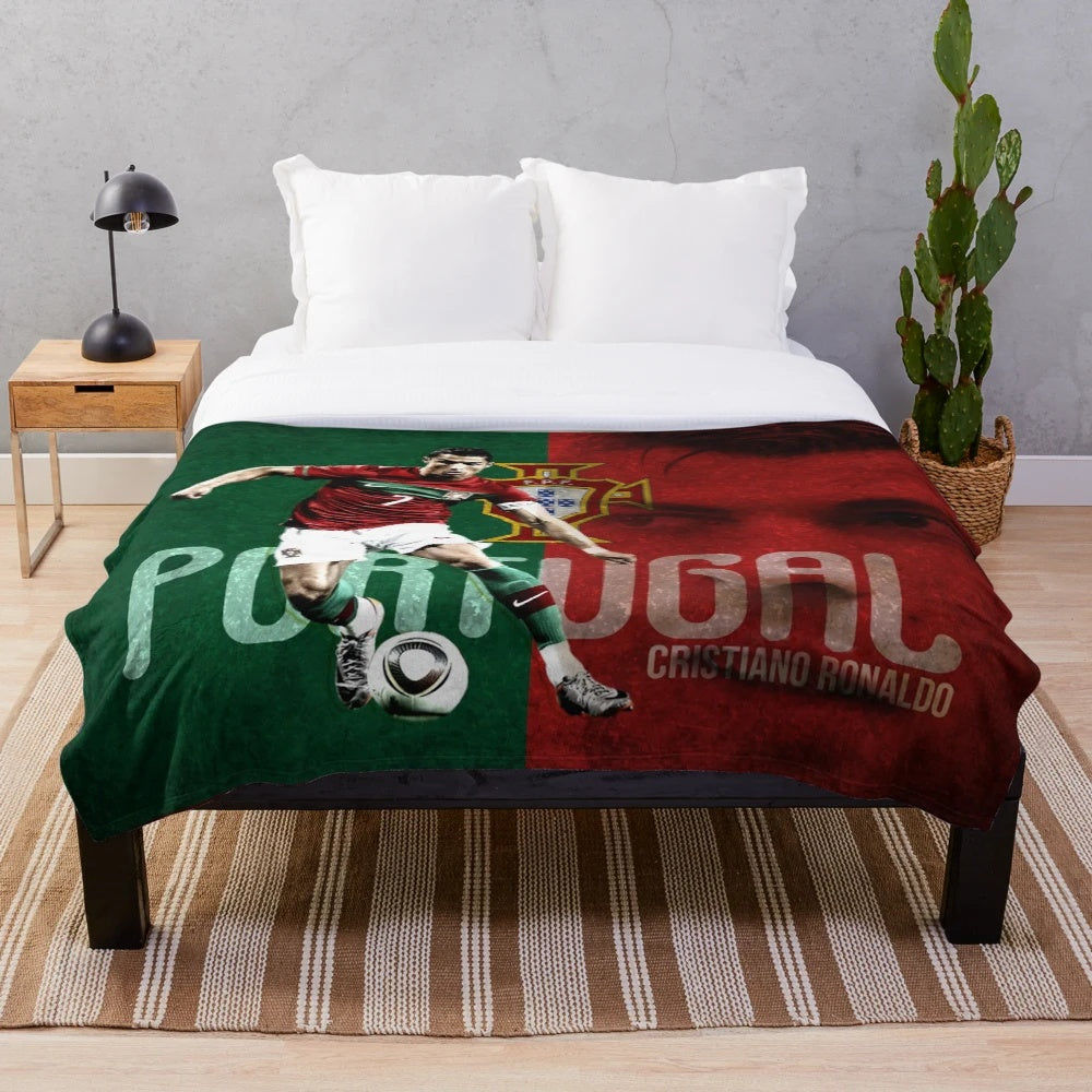 Cristiano Ronaldo inspired plush blanket featuring soccer star's artwork