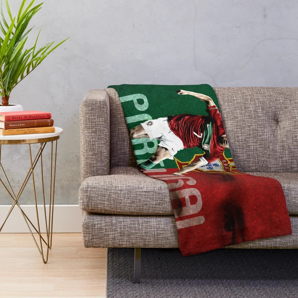 Cristiano Ronaldo inspired plush blanket featuring soccer star's artwork