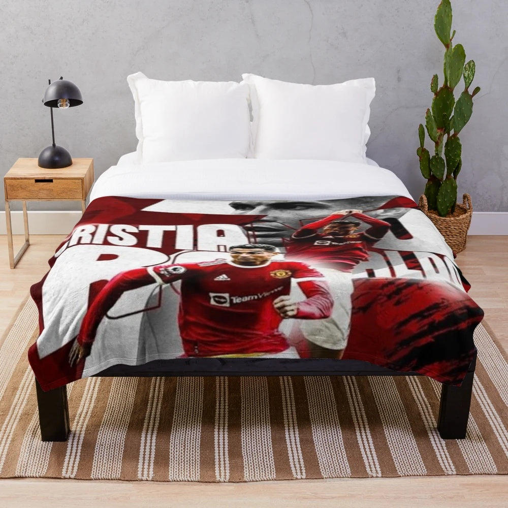 Cristiano Ronaldo inspired plush blanket with illustration