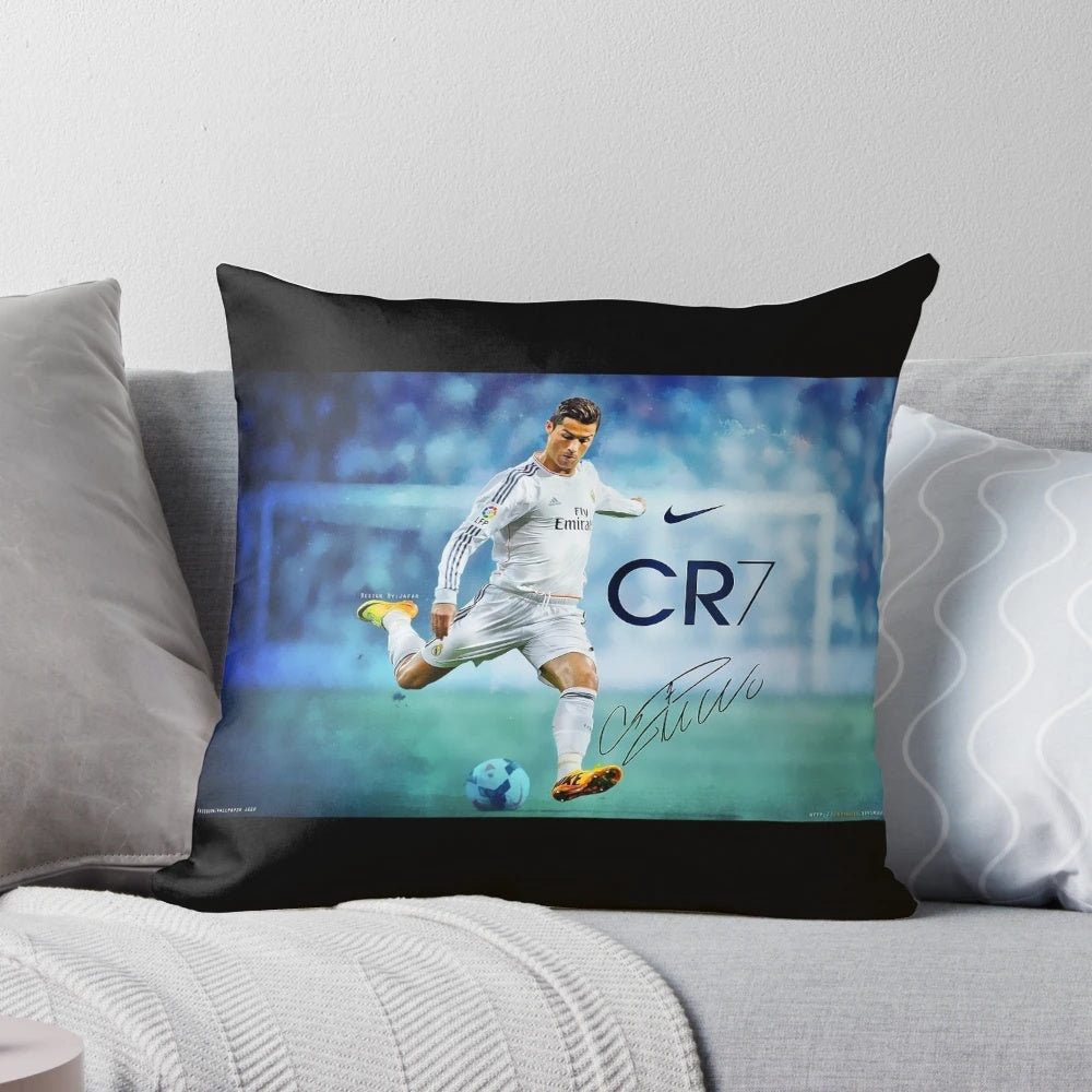 Pillow featuring an image of Cristiano Ronaldo, the famous soccer player.