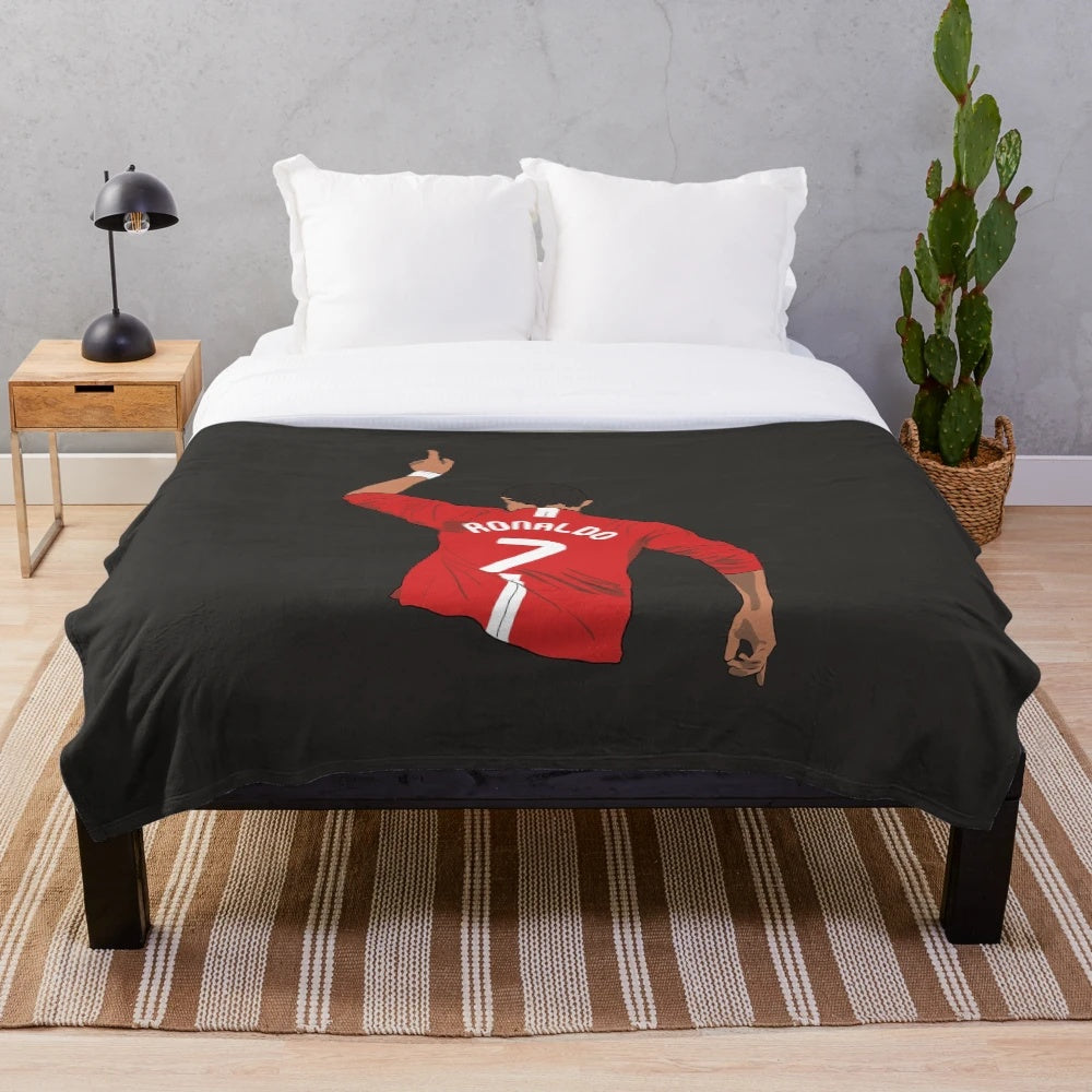 Cristiano Ronaldo Plush Blanket with Minimalist Football Design