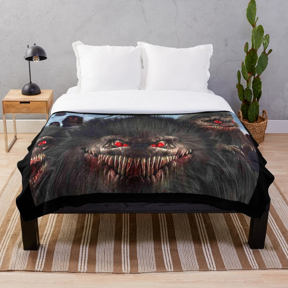 Critters inspired plush blanket with movie-themed design
