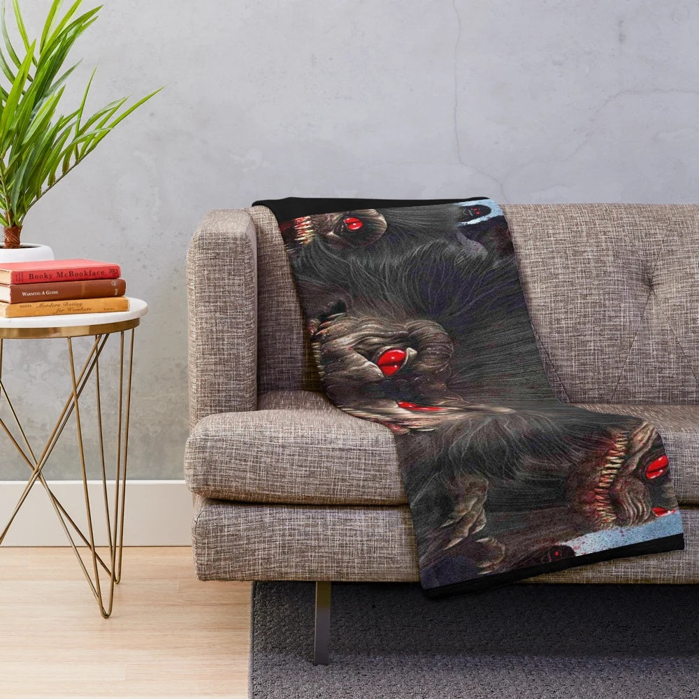 Critters inspired plush blanket with movie-themed design