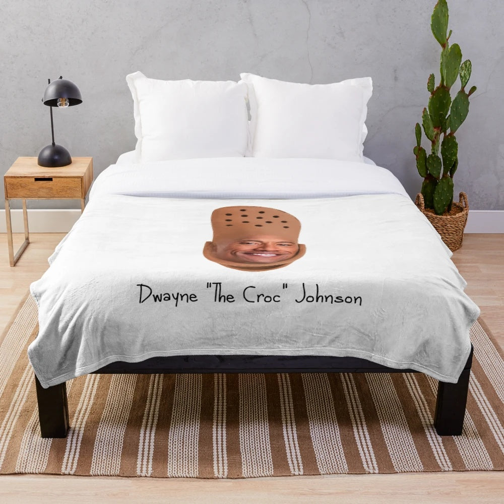 Croc Johnson plush blanket with Dwayne "The Rock" Johnson design