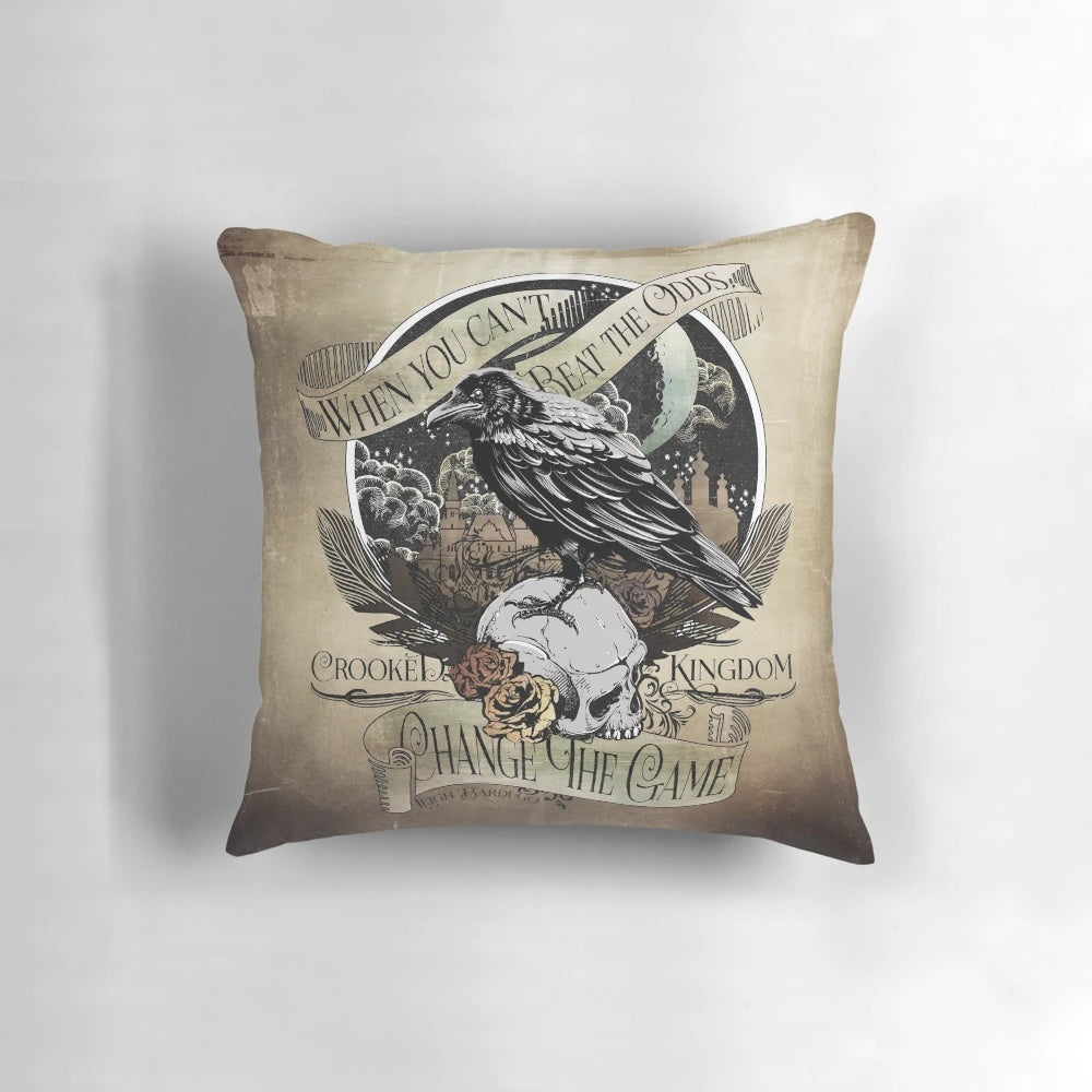 Crooked Kingdom inspired decorative pillow featuring a literary quote from the book