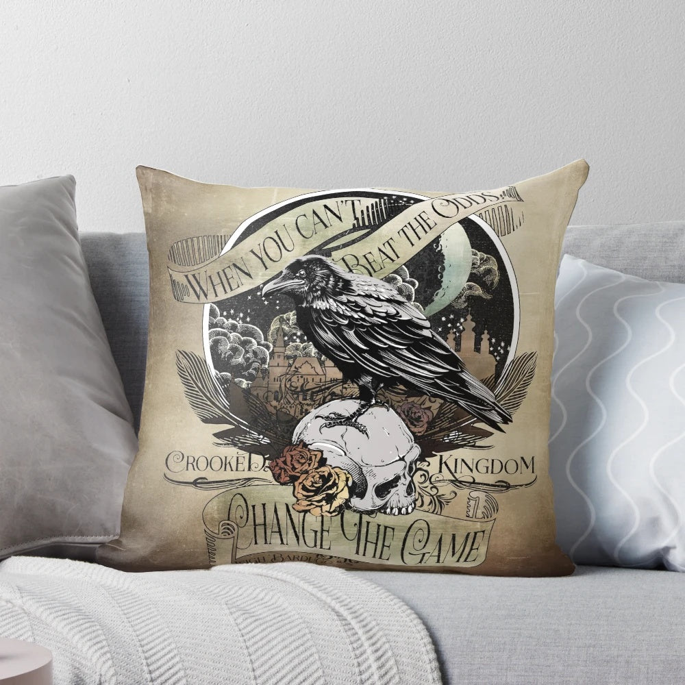 Crooked Kingdom inspired decorative pillow featuring a literary quote from the book