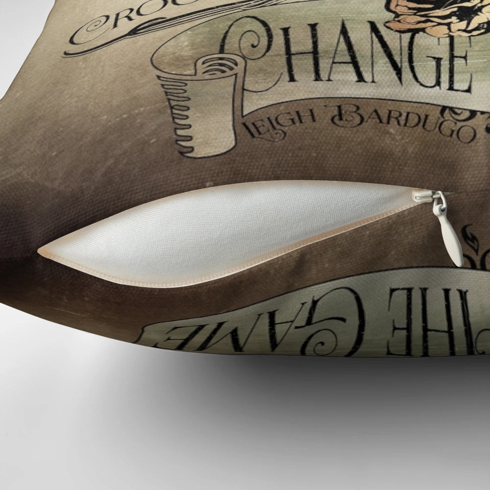 Crooked Kingdom inspired decorative pillow featuring a literary quote from the book