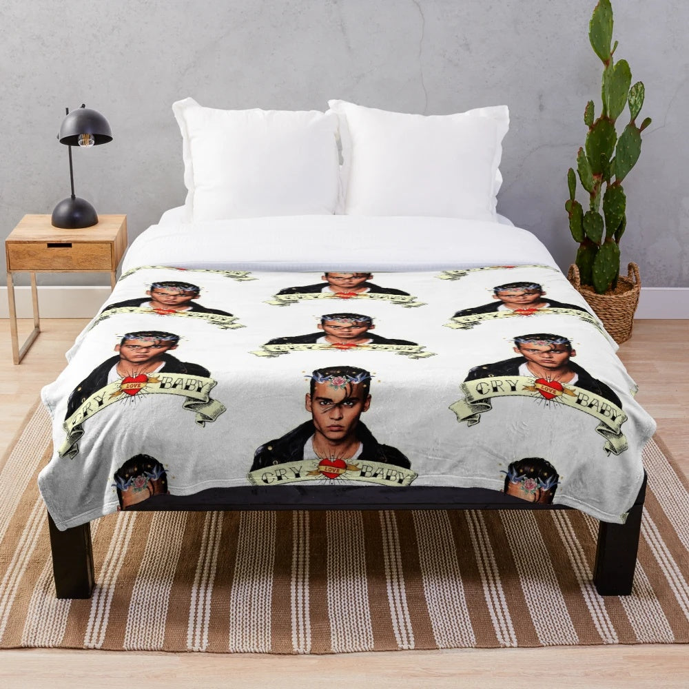 Cry Baby inspired plush blanket featuring alternative movie poster art