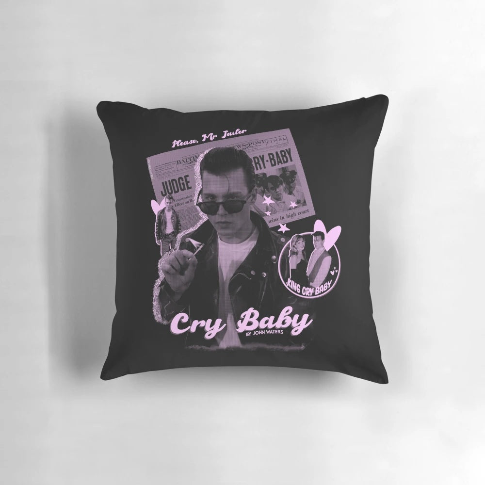Vintage Cry Baby movie design pillow featuring Johnny Depp from the 90s cult classic film